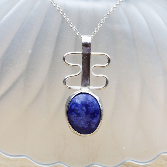 Handmade Large Natural Blue Lapis Pendant Sterling Silver - Picture 1 of 5